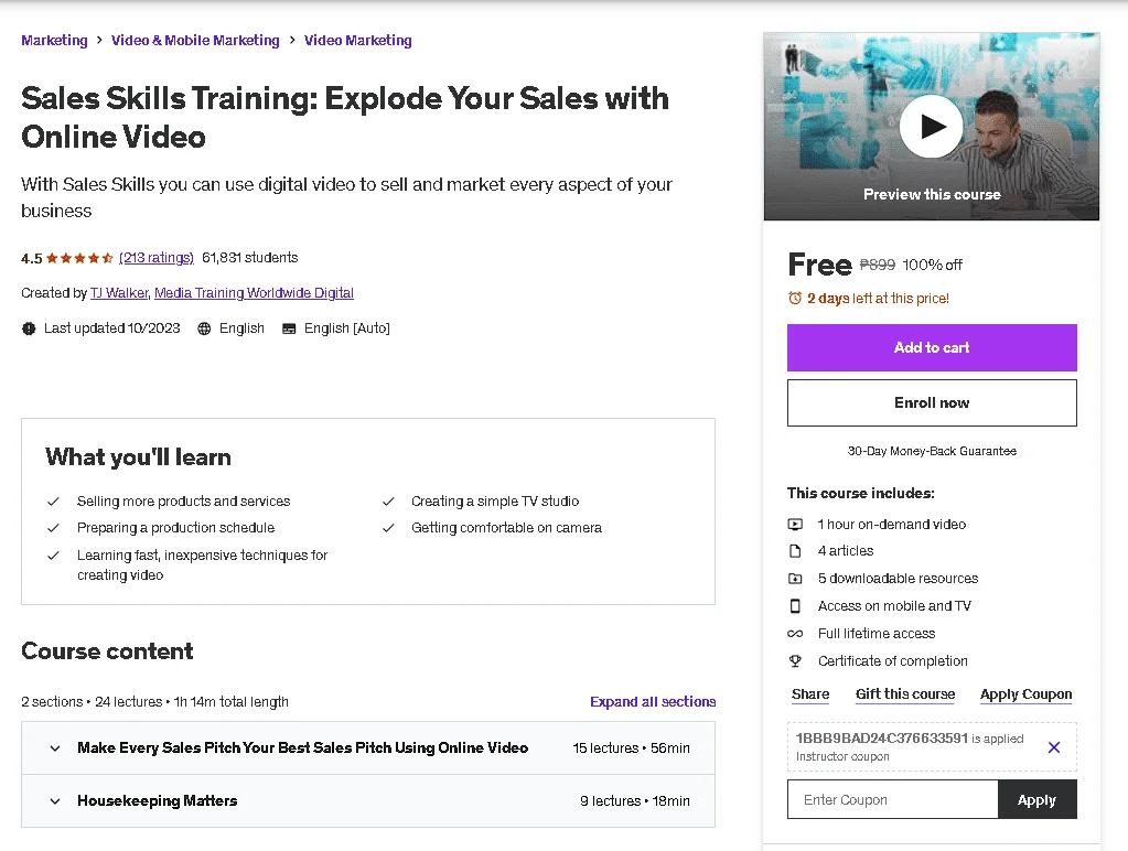 Free Udemy Course: Sales Skills Training: Explode Your Sales with Online Video