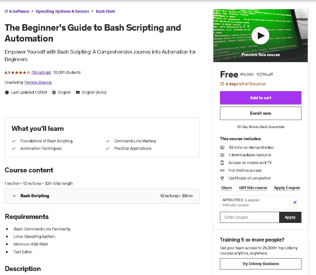 Free Udemy Course: [100% Off] The Beginner's Guide To Bash Scripting And Automation
