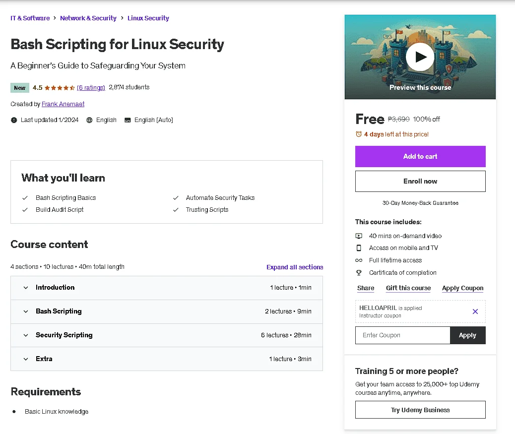 Free Udemy Course: Bash Scripting for Linux Security