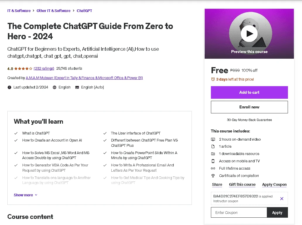 Free Udemy Course: The Complete ᑕᕼᗩTGᑭT Guide From Zero to Hero - 2024