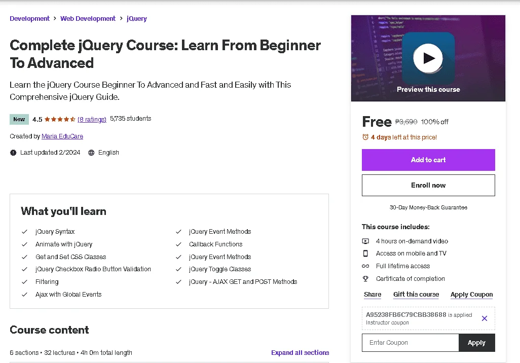 Free Udemy Course: Complete jQuery Course: Learn From Beginner To Advanced