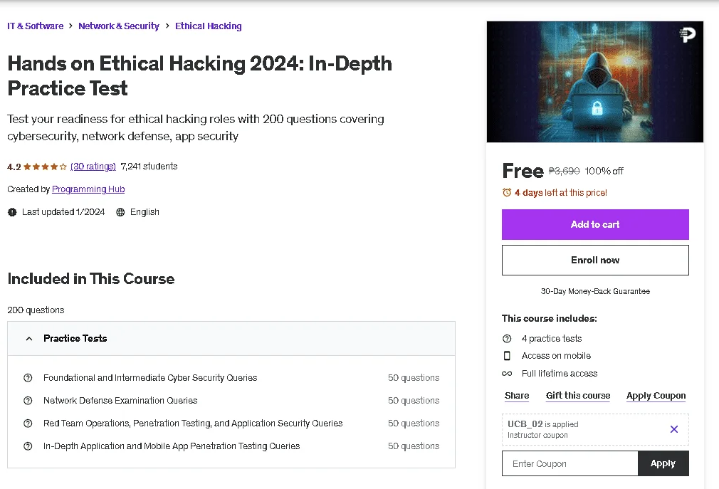 Free Udemy Course: Hands on Ethical häçking 2024: In-Depth Practice Test