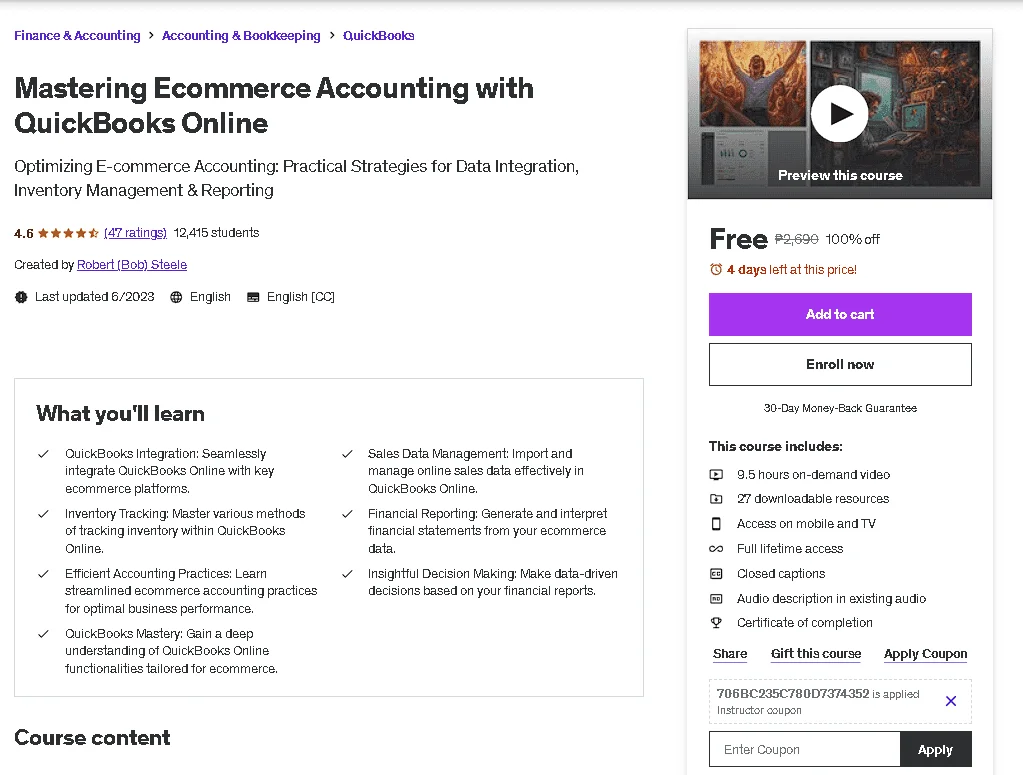 Free Udemy Course: Mastering Ecommerce Accounting with QuickBooks Online