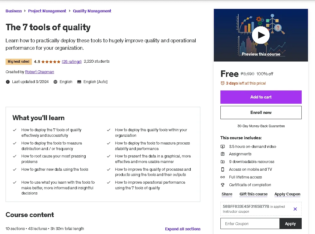 Free Udemy Course: (Highest Rated) The 7 tools of quality