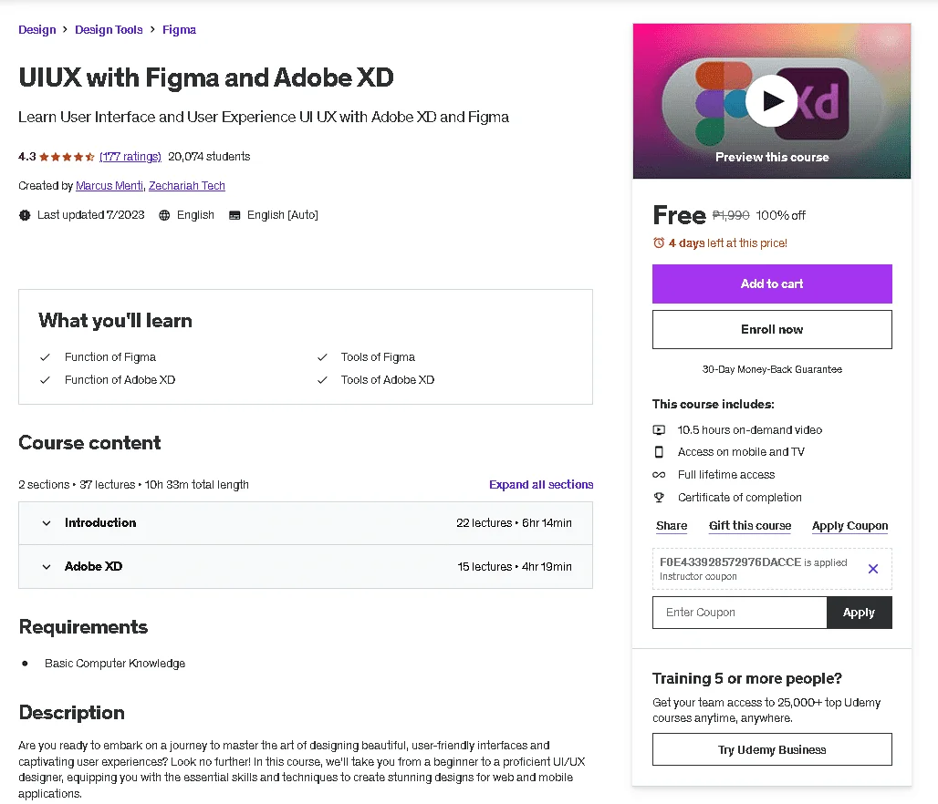 Free Udemy Course: UIUX with Figma and Adobe XD