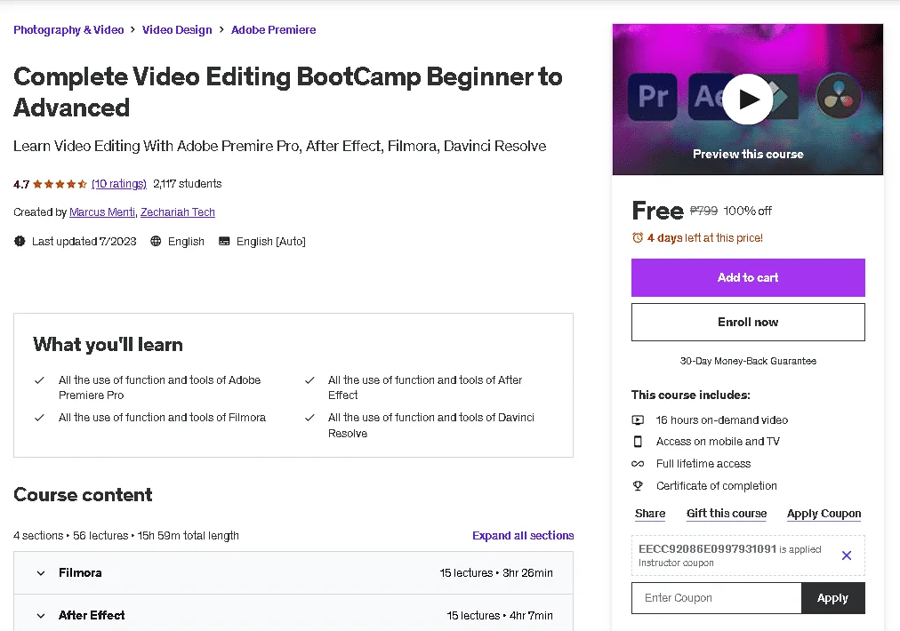 Free Udemy Course: Complete Video Editing BootCamp Beginner to Advanced