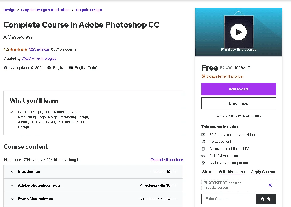 Free Udemy Course: Complete Course in Adobe Photoshop CC