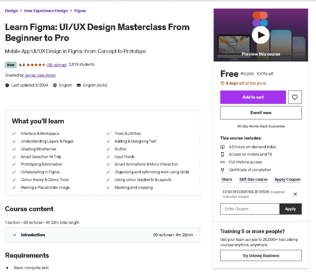 Free Udemy Course: Learn Figma: UI/UX Design Masterclass From Beginner to Pro
