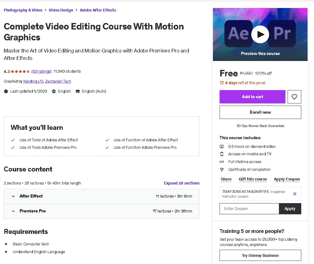 Free Udemy Course: Complete Video Editing Course With Motion Graphics