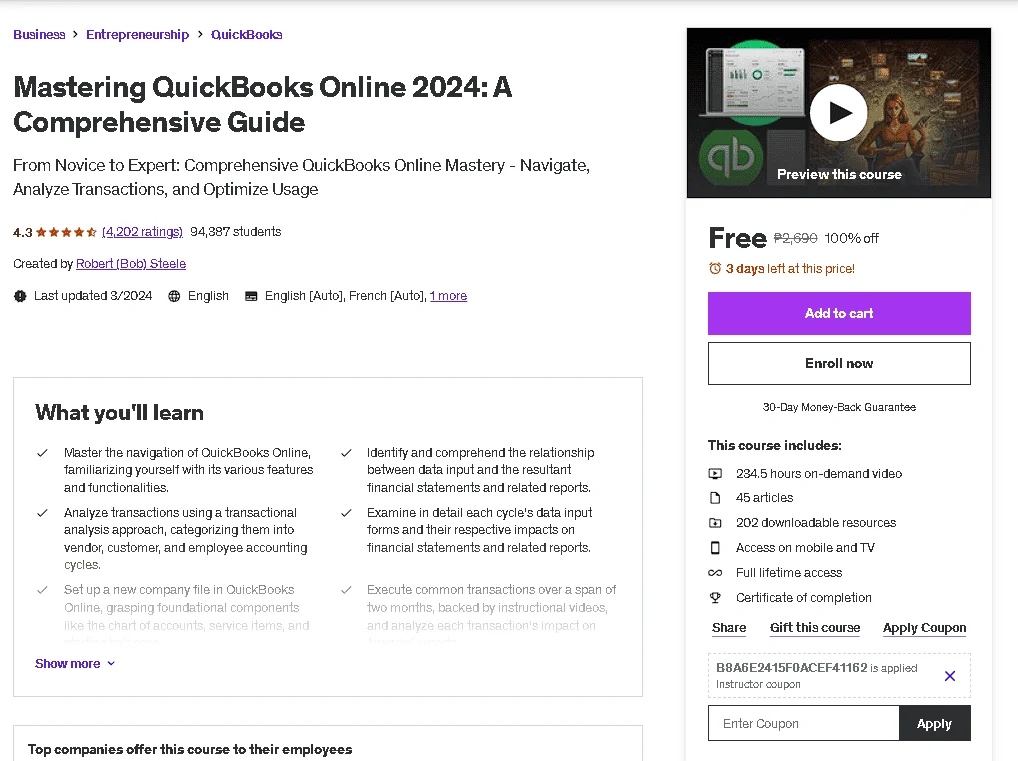 Free Udemy Course: Mastering QuickBooks Online 2024: A Comprehensive Guide