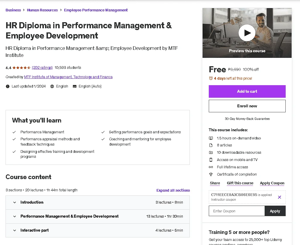 Free Udemy Course: HR Diploma in Performance Management & Employee Development