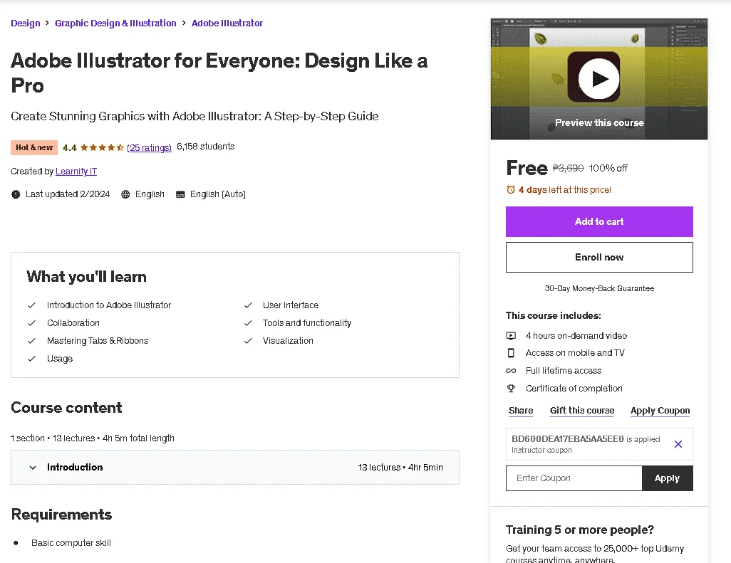 Free Udemy Course: Adobe Illustrator for Everyone: Design Like a Pro