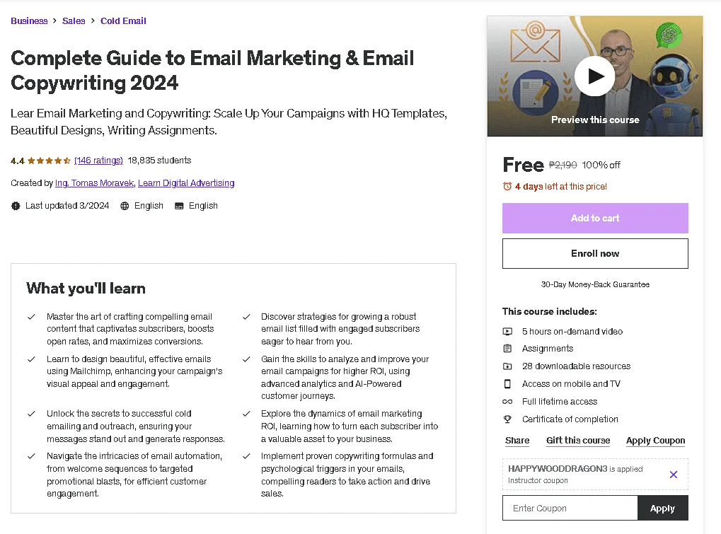 Free Udemy Course: Complete Guide to Email Marketing & Email Copywriting 2024