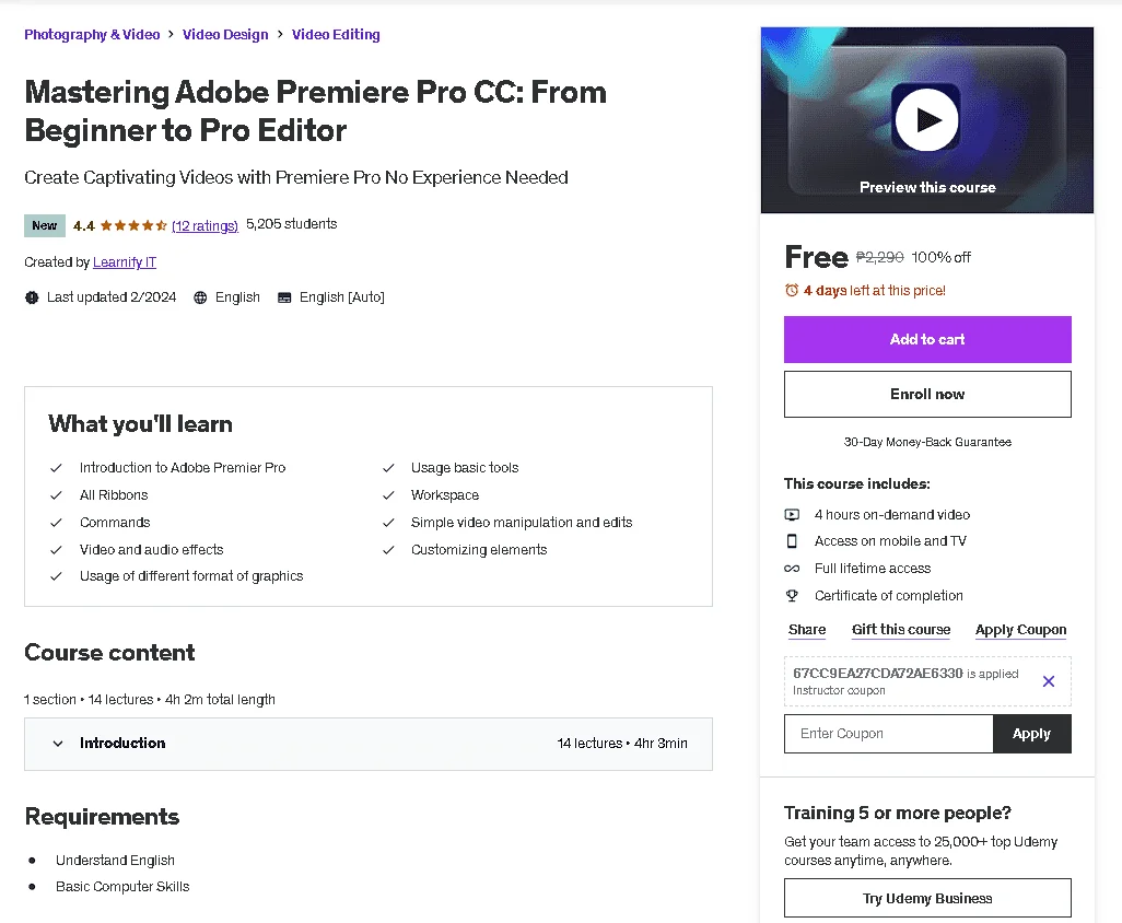 Free Udemy Course: Mastering Adobe Premiere Pro CC: From Beginner to Pro Editor