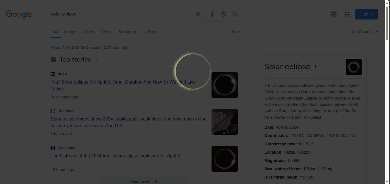 Total Solar Eclipse: Google celebrates with special animation