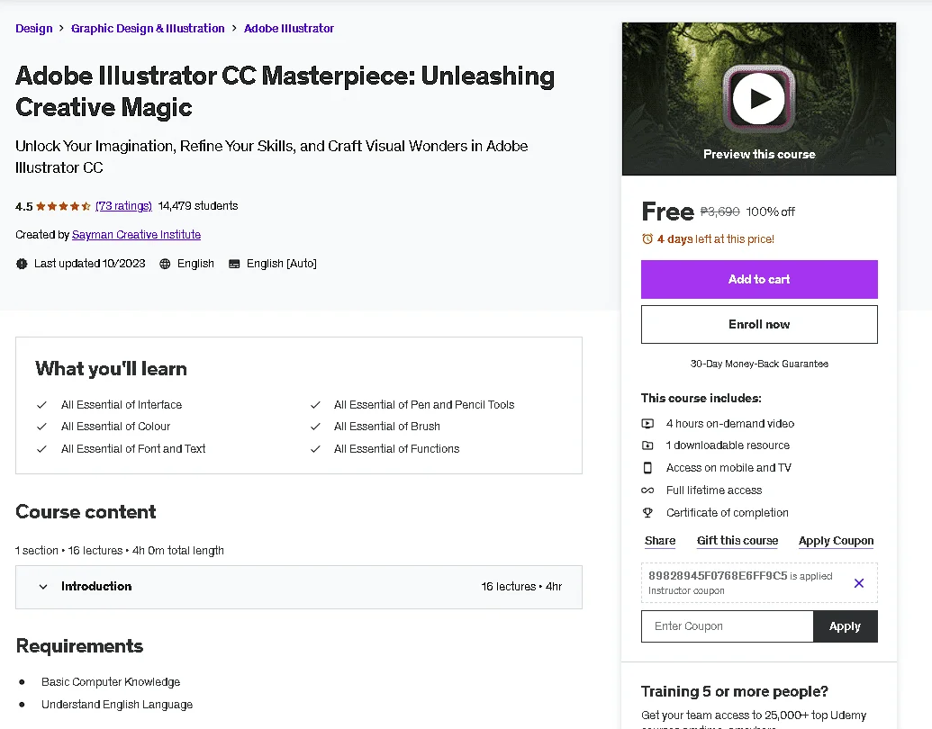Free Udemy Course: Adobe Illustrator CC Masterpiece: Unleashing Creative Magic