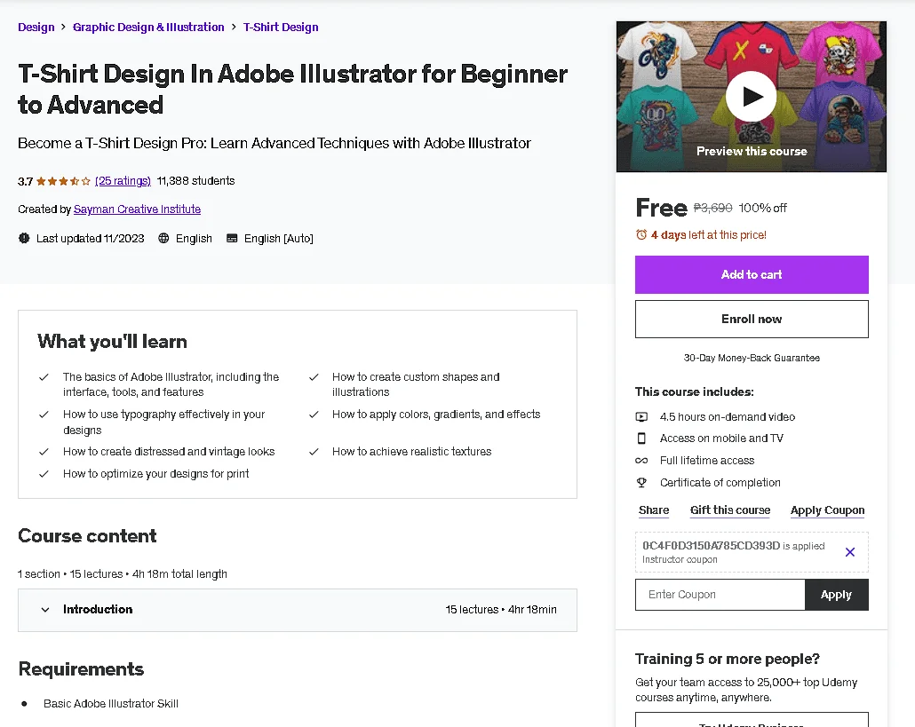 Free Udemy Course: T-Shirt Design In Adobe Illustrator for Beginner to Advanced