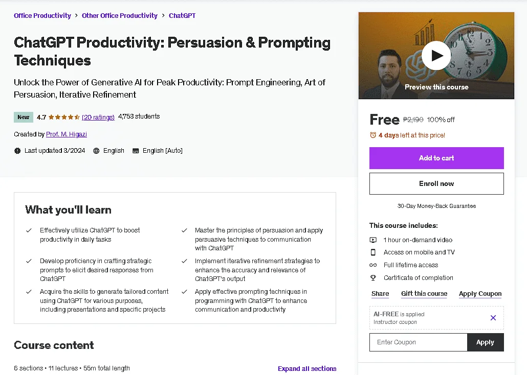 Free Udemy Course: ᑕᕼᗩTGᑭT Productivity: Persuasion & Prompting Techniques