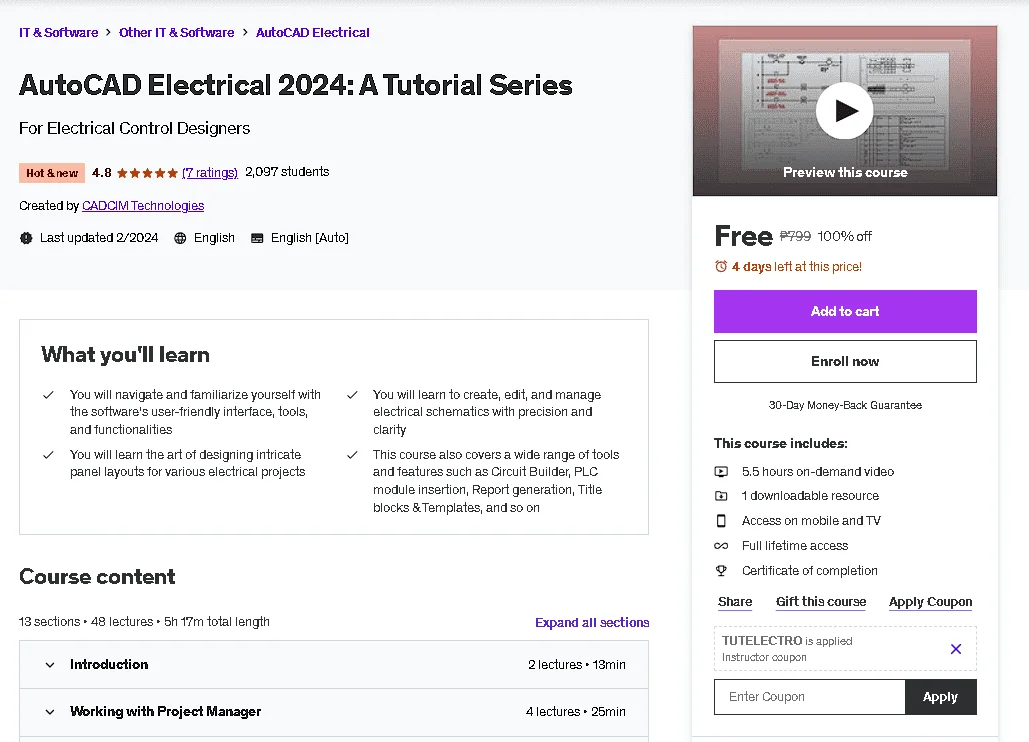 Free Udemy Course: AutoCAD Electrical 2024: A Tutorial Series