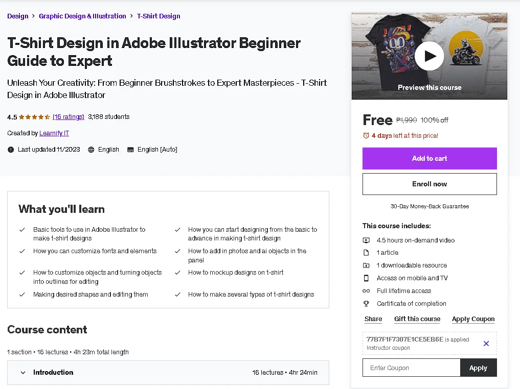 Free Udemy Course: T-Shirt Design in Adobe Illustrator Beginner Guide to Expert