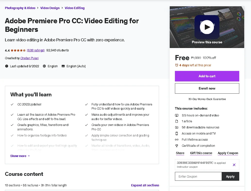 Free Udemy Course: Adobe Premiere Pro CC: Video Editing for Beginners