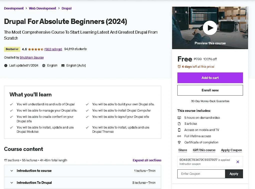 Free Udemy Course: (Bestseller) Drupal For Absolute Beginners (2024)