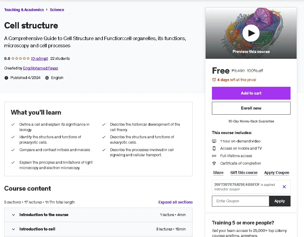 Free Udemy Course: Cell structure
