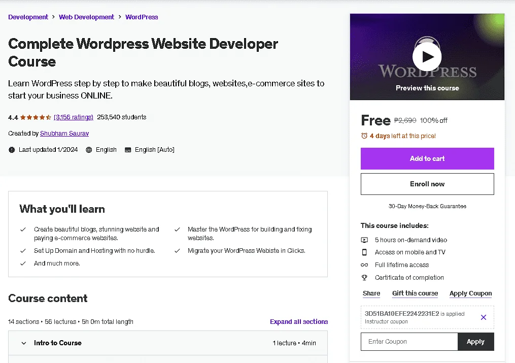 Free Udemy Course: Complete Wordpress Website Developer Course