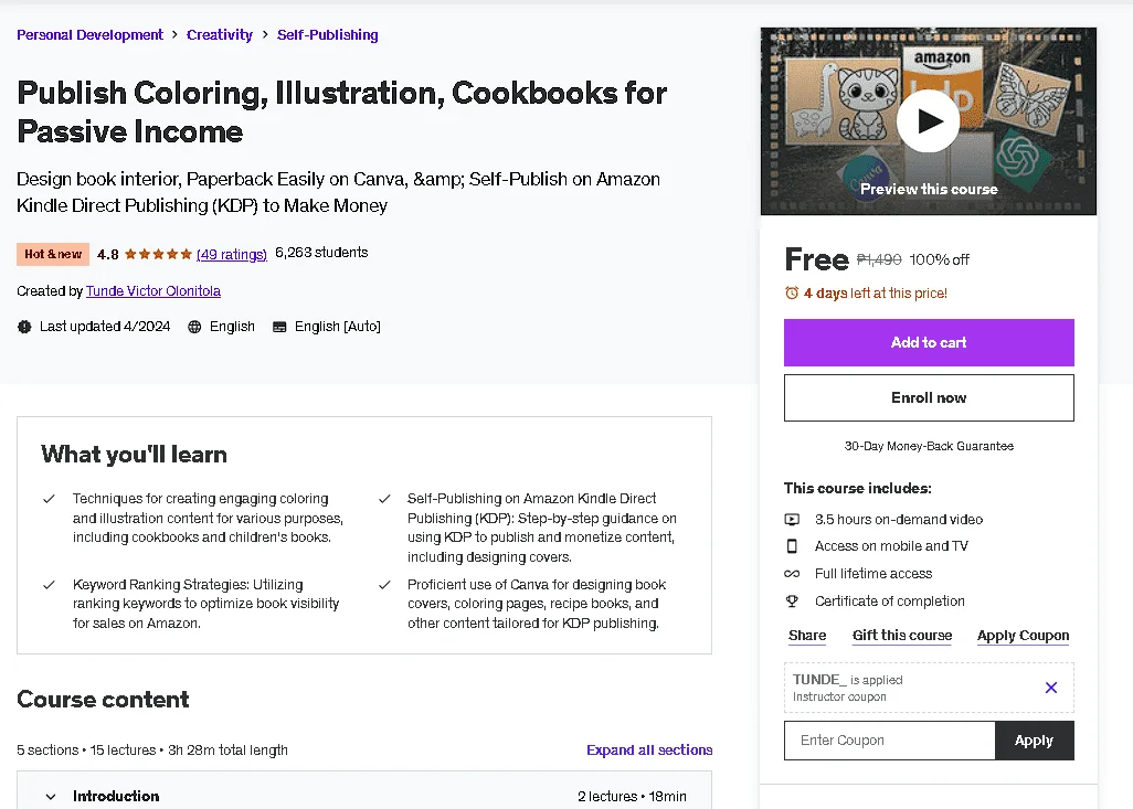 Free Udemy Course: Publish Coloring, Illustration, Cookbooks for Passive Income