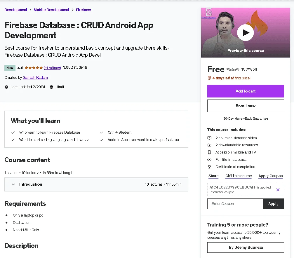 Free Udemy Course: Firebase Database : CRUD Android App Development