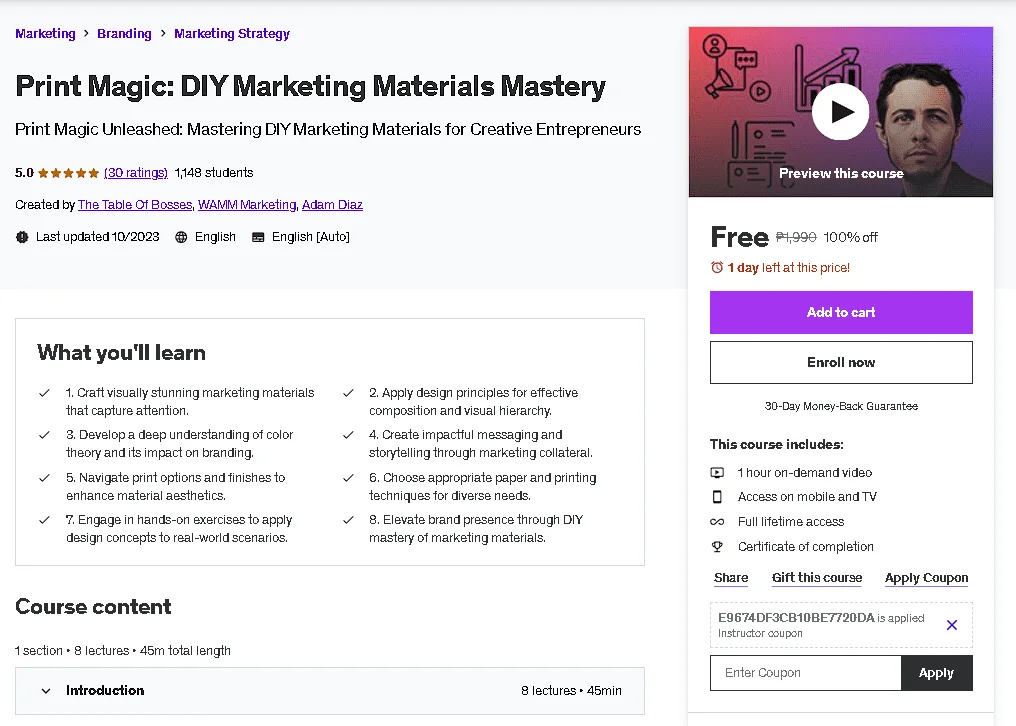 Free Udemy Course: Print Magic: DIY Marketing Materials Mastery