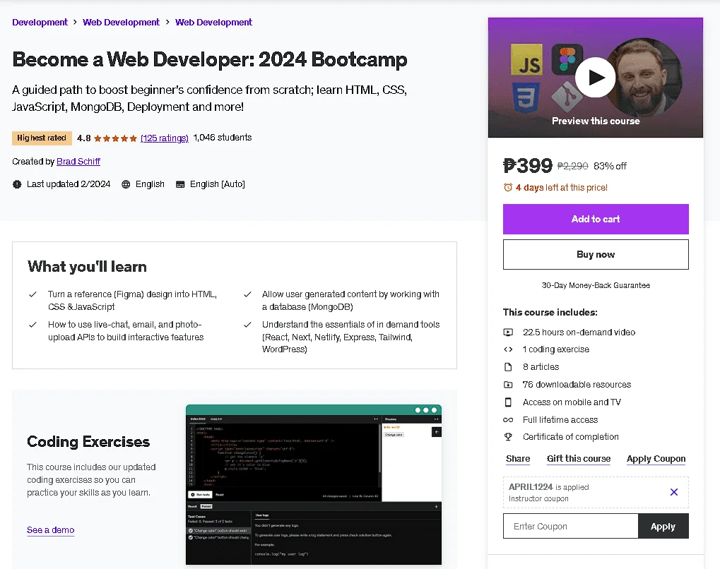 Udemy Course 83% off: Become a Web Developer: 2024 Bootcamp(Highest Rated)