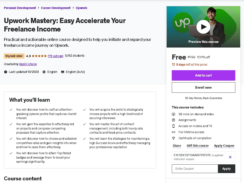 Free Udemy Course: Upwork Mastery: Easy Accelerate Your Freelance Income(Highest Rated)