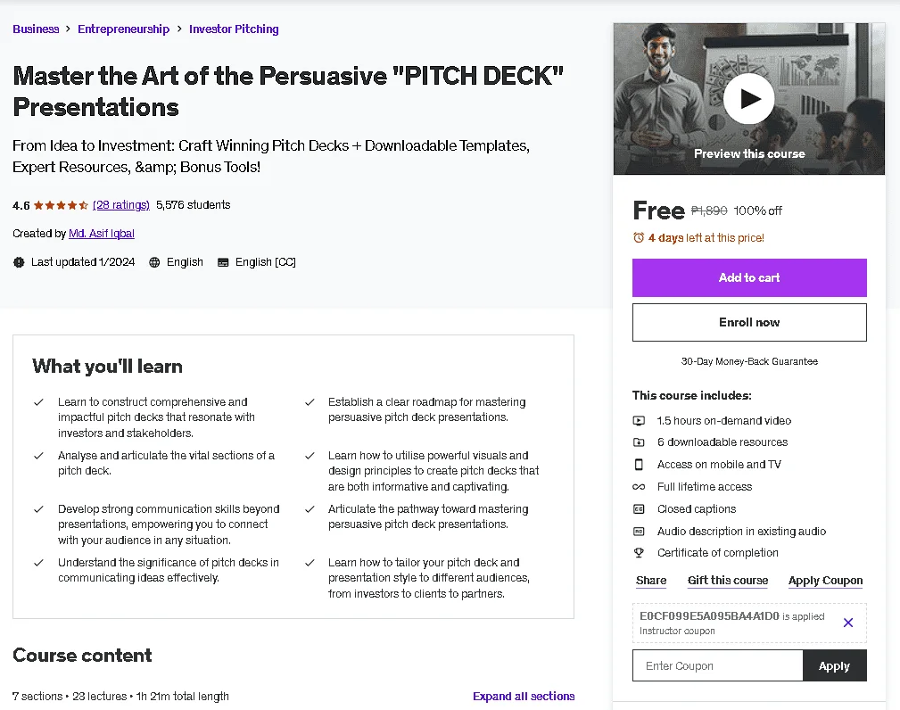 Free Udemy Course: Master the Art of the Persuasive "PITCH DECK" Presentations