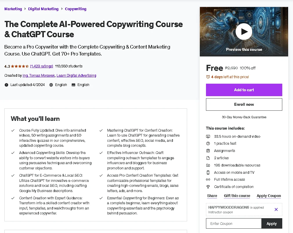 Free Udemy Course: The Complete AI-Powered Copywriting Course & ᑕᕼᗩTGᑭT Course