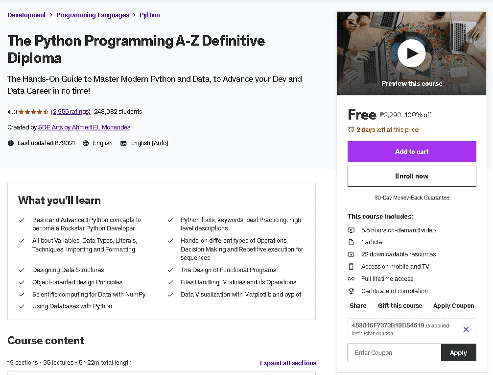 Free Udemy Course: The Python Programming A-Z Definitive Diploma