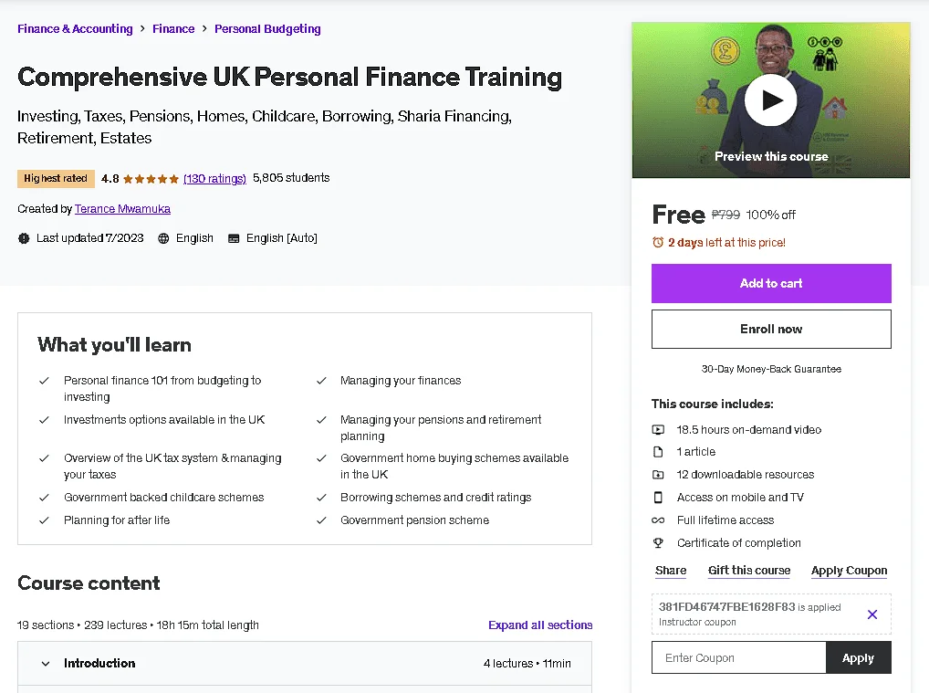 Free Udemy Course: Comprehensive UK Personal Finance Training(Highest Rated)