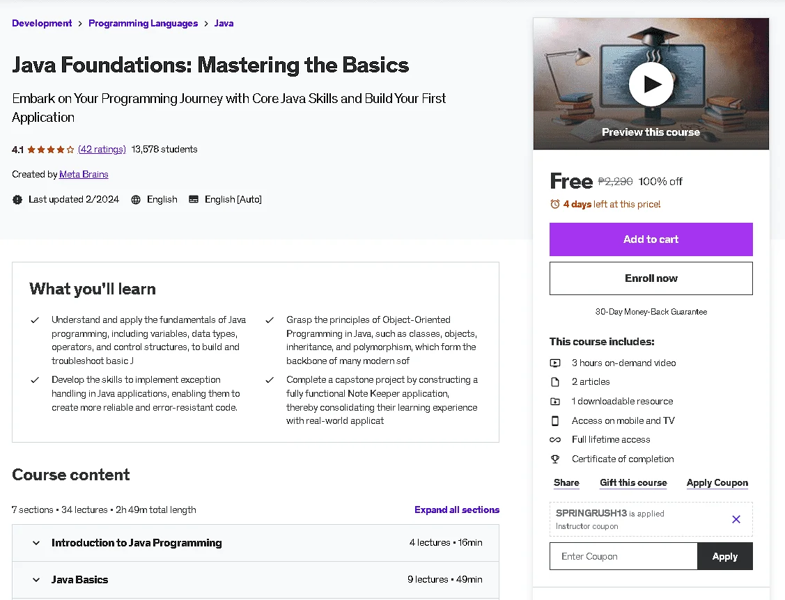 Free Udemy Course: Java Foundations: Mastering the Basics