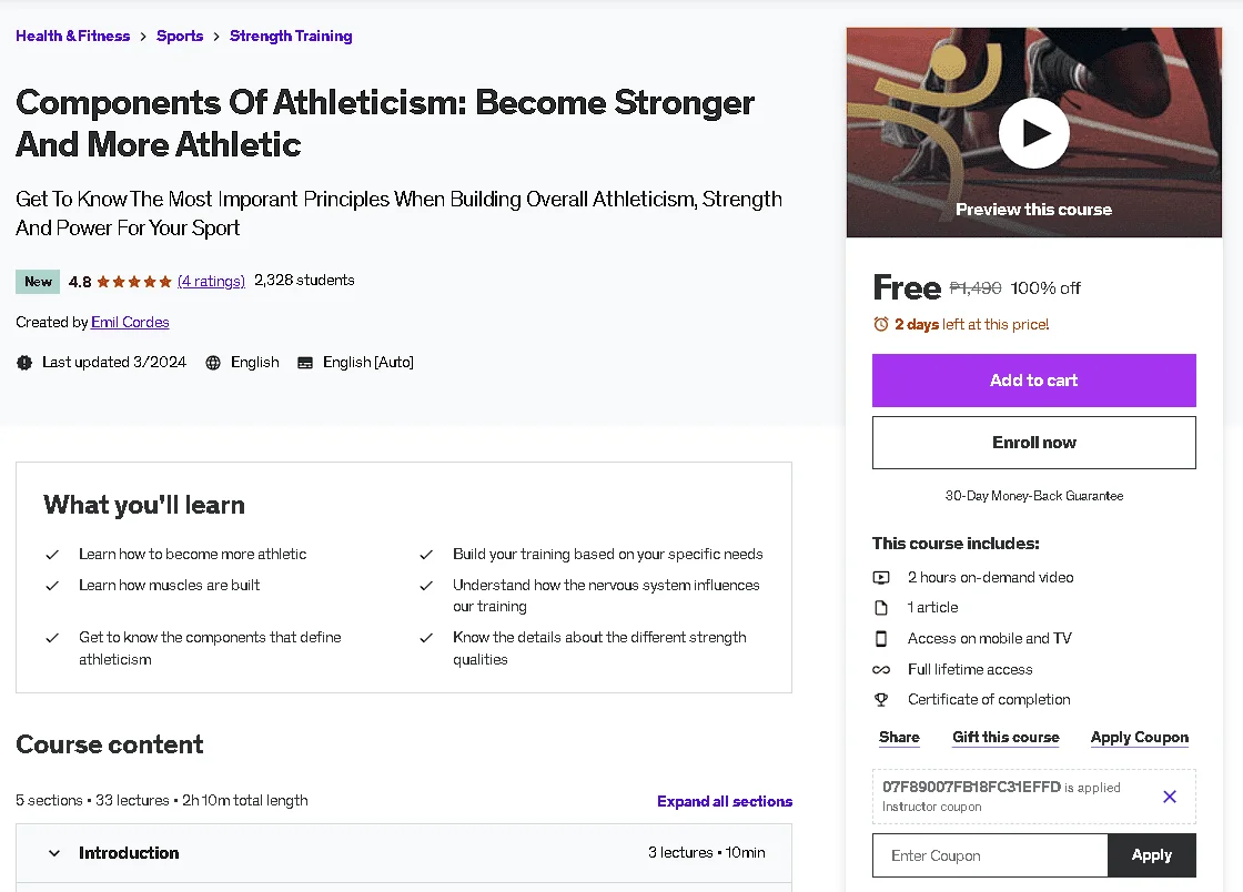 Free Udemy Course: Components Of Athleticism: Become Stronger And More Athletic