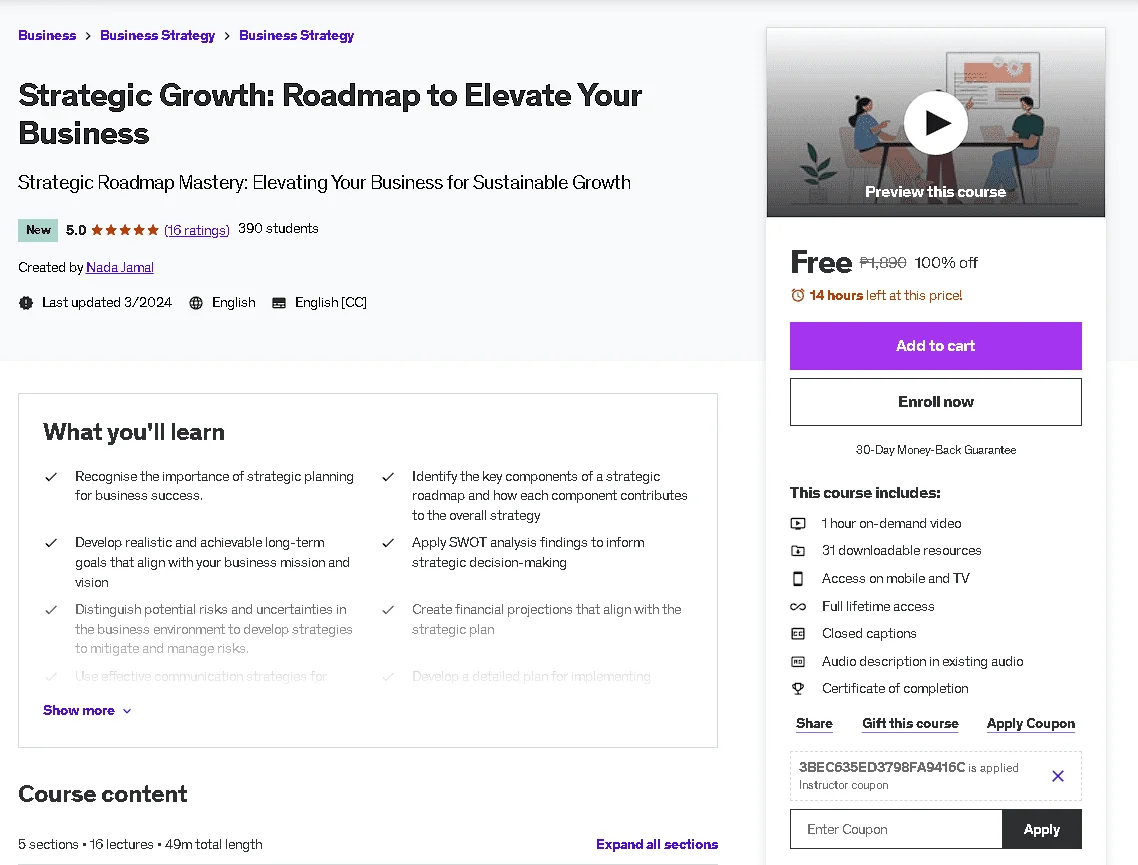 Free Udemy Course: Strategic Growth: Roadmap to Elevate Your Business