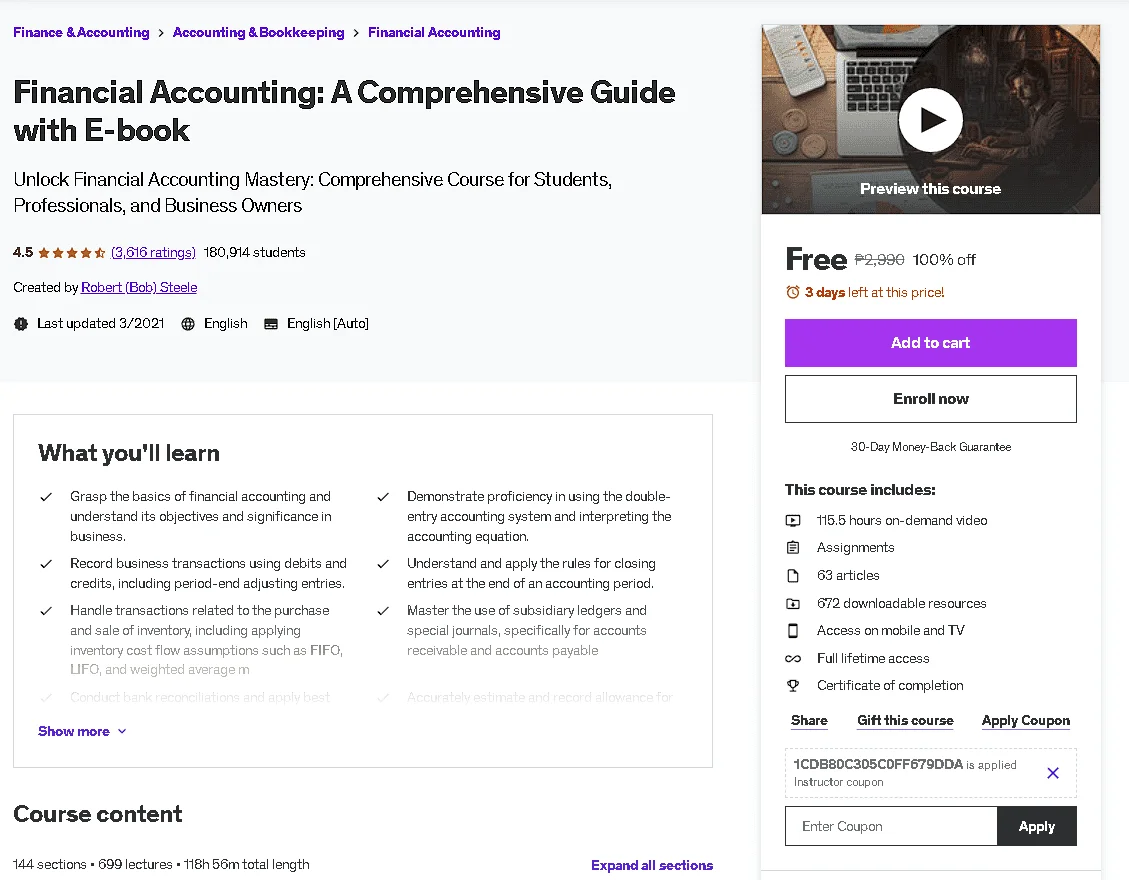 Free Udemy Course: Financial Accounting: A Comprehensive Guide with E-book