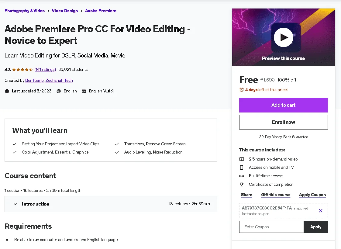 Free Udemy Course: Adobe Premiere Pro CC For Video Editing - Novice to Expert