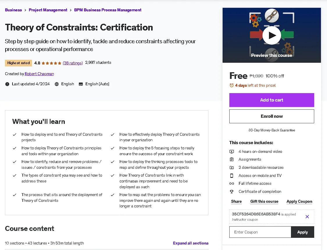 Free Udemy Course: Theory of Constraints: Certification (Highest Rated)