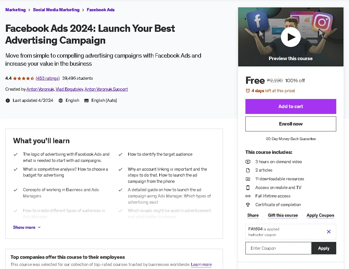 Free Udemy Course: Facebook Ads 2024: Launch Your Best Advertising Campaign
