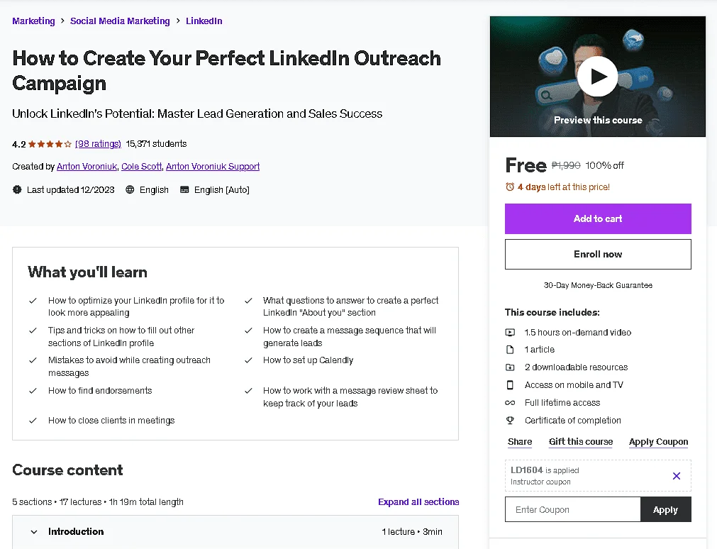 Free Udemy Course: How to Create Your Perfect LinkedIn Outreach Campaign