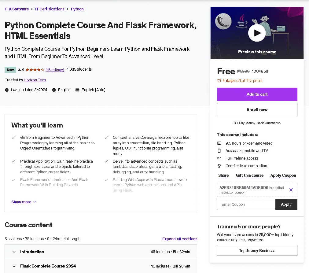 Free Udemy Course: Python Complete Course And Flask Framework, HTML Essentials