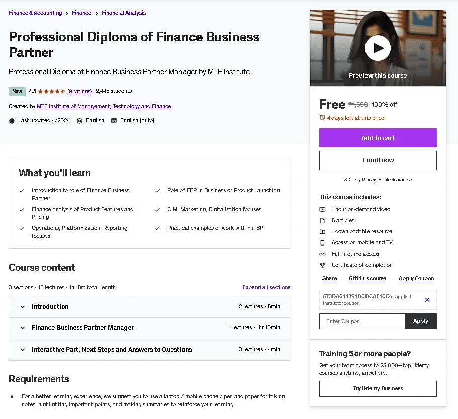 Free Udemy Course: Professional Diploma of Finance Business Partner