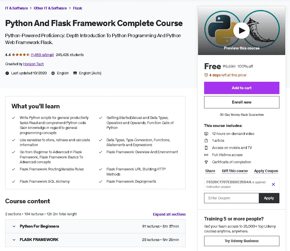 Free Udemy Course: Python And Flask Framework Complete Course