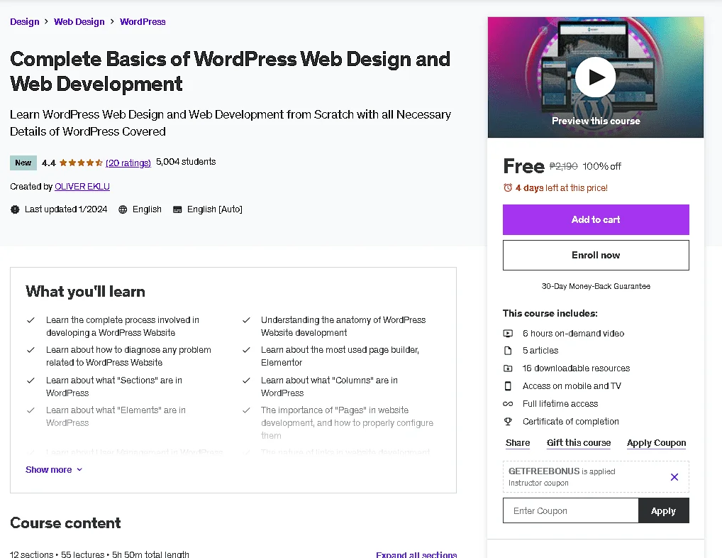 Free Udemy Course: Complete Basics of WordPress Web Design and Web Development