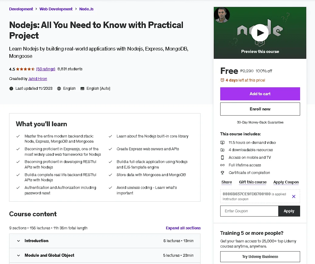 Free Udemy Course: Nodejs: All You Need to Know with Practical Project